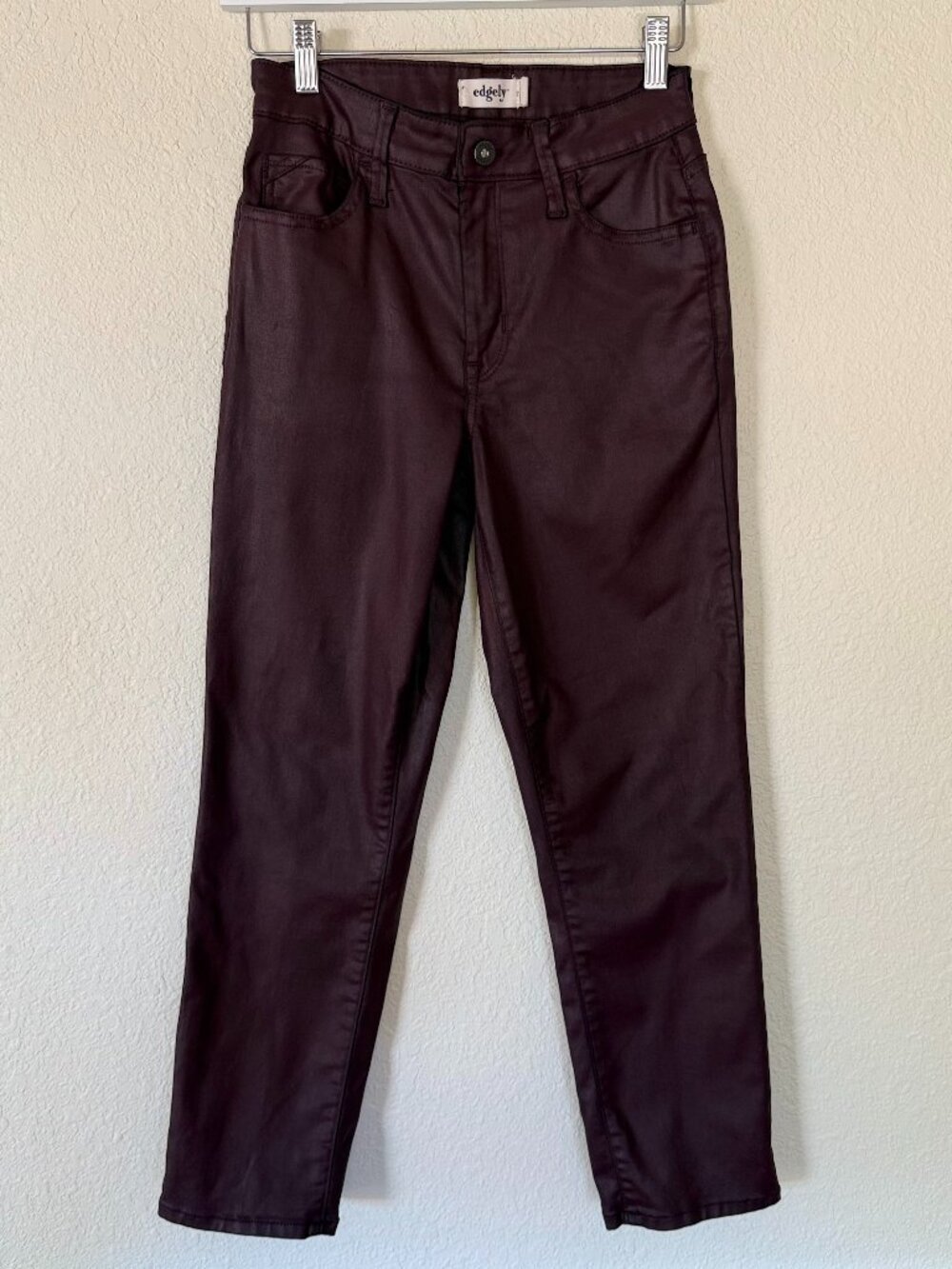 Edgely Burgundy Coated Faux Leather Straight Leg Pants